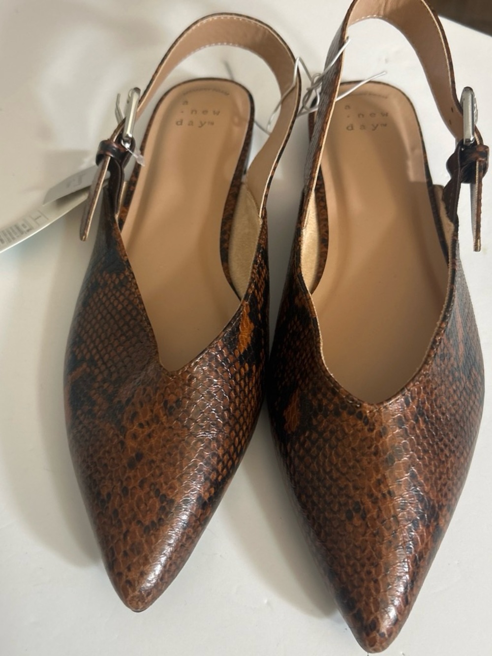 a new day Brown Snake-Print Pointed Slingback Flats